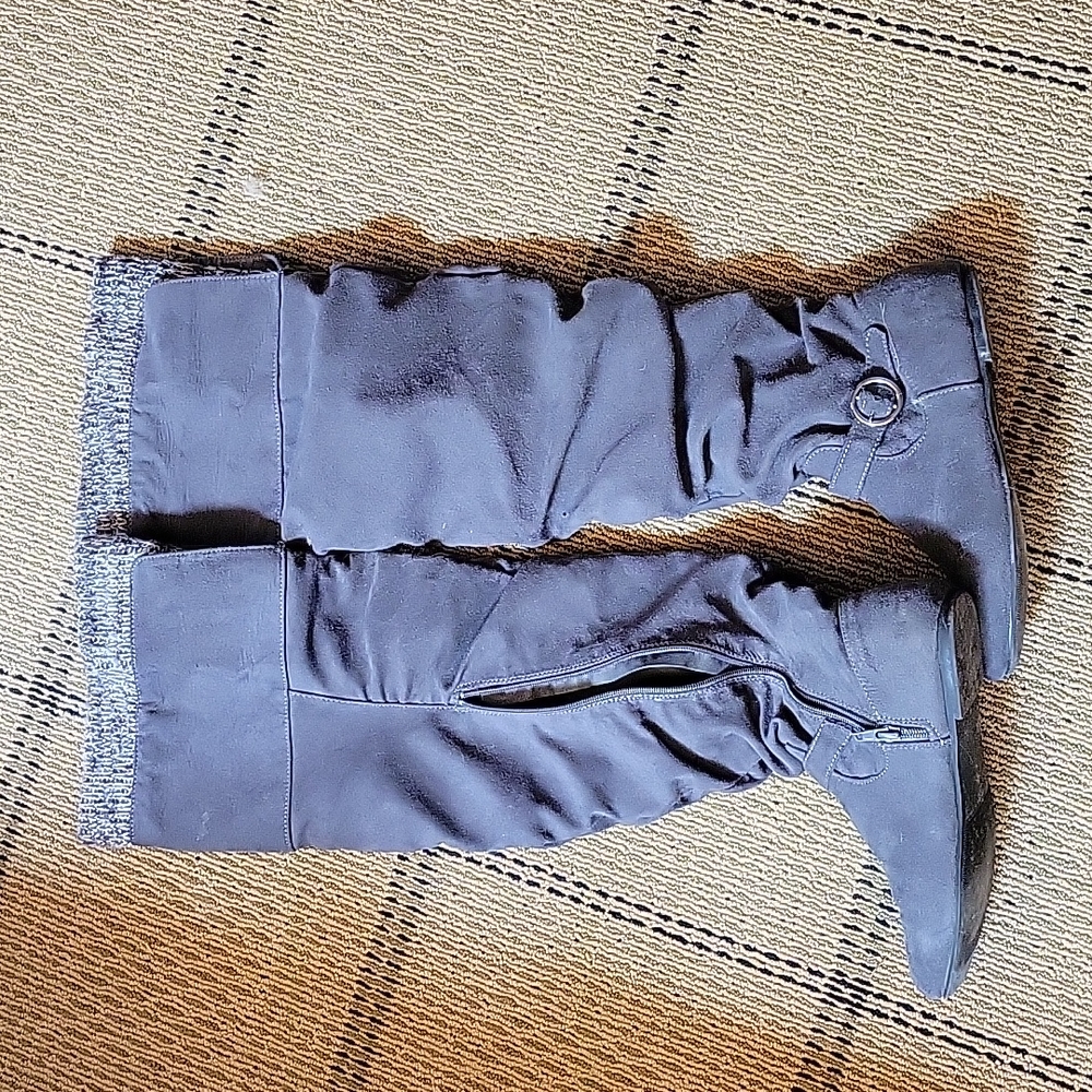 Grey above the knee high boots
